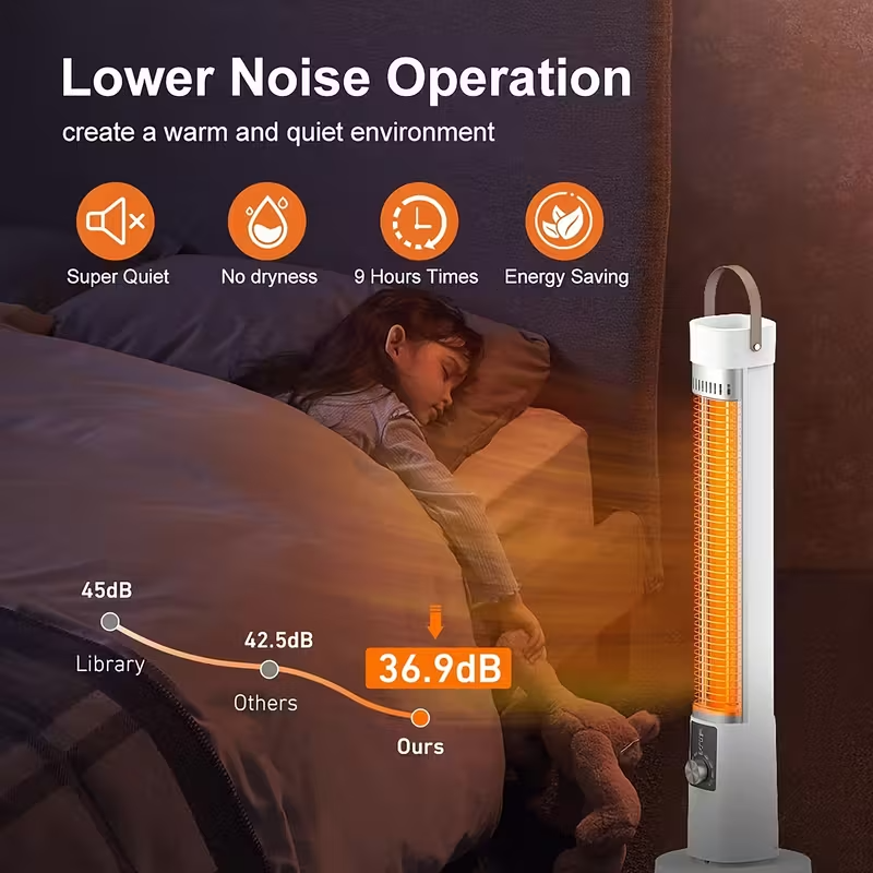 1500W Portable Infrared Heater for Indoor and Outdoor Use, Tower Space Heater with Overheat and Tip-Over Protection, Remote Control, 60° Oscillation, 12-Hour Timer, Quiet Operation, Energy-Efficient Heating for Large Rooms, Patios, Offices, and Nurseries