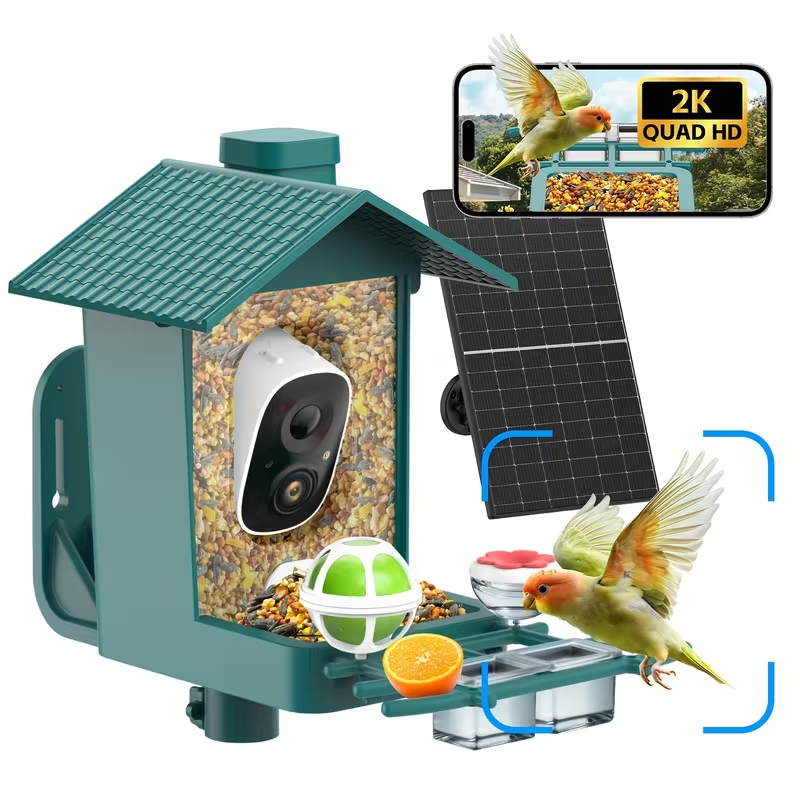 Smart Bird Feeder with 2K Camera – AI Recognition of 10,000+ Bird Species, Remote App Monitoring, IP66 Waterproof, Long Battery Life, Outdoor Bird Watching Feeder for Garden & Backyard – Perfect Gift for Bird Lovers