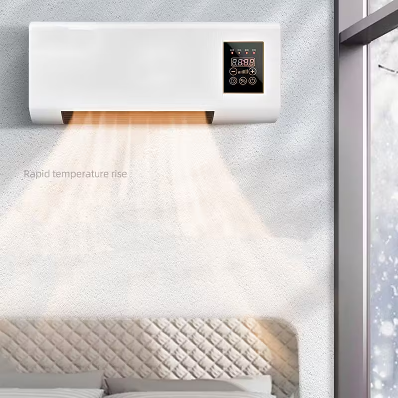 Wall-Mounted Electric Heater for Bedroom, Living Room & Bathroom – Space-Saving Quiet Heater with Natural Breeze & Warm Air Modes, 120V Plug-In Design, Remote Control, Ideal for Autumn & Winter