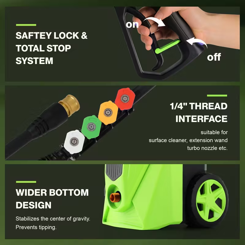 5000 PSI Electric Pressure Washer, 2.75 GPM High-Power Pressure Cleaner with 33FT Reinforced Hose Reel, 4 Quick-Connect Nozzles, Upgraded 2025 Power Washer for Home, Vehicle, Patio & Driveway Cleaning – Plug Powered, 120V (Green)