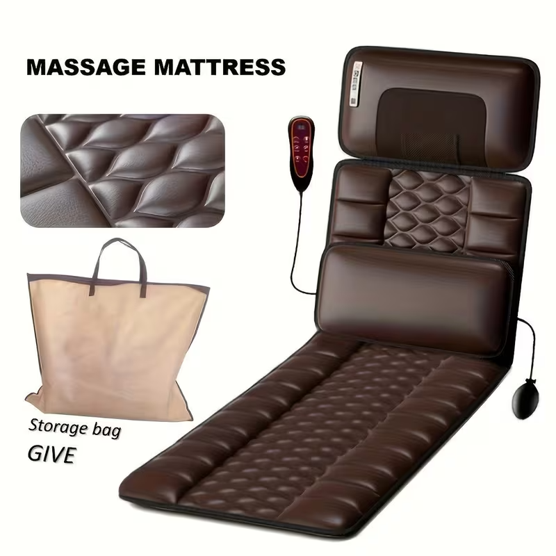 Large Full Body Heating Massager with Neck and Foot Support – PU Material, Massage Headrest, Lumbar Pillow, Timer Function, Non-Slip Bottom, Easy Storage, Suitable for Home and Office Napping, 110–240V, Brown