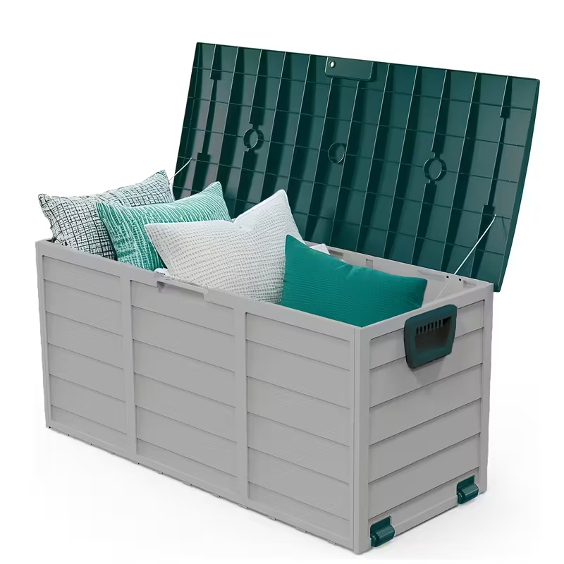 75 Gallon Waterproof Deck Storage Box, Heavy-Duty Plastic Outdoor Storage Box with Flip-Top Hinged Lid, Lockable Design for Pool, Patio, Garage and Garden