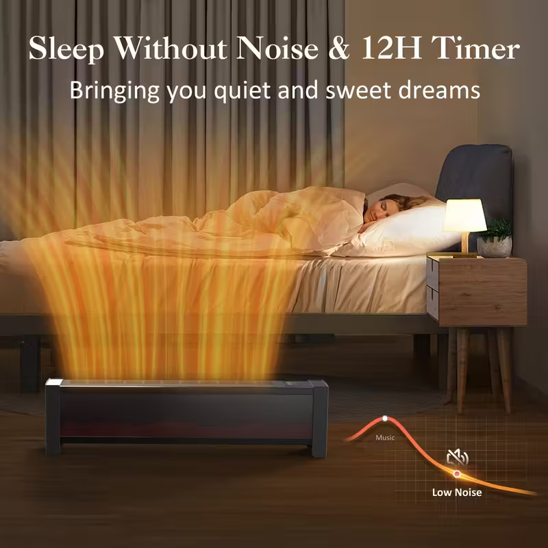 33" Electric Baseboard Heater with Realistic Flame Effect, 1500W Indoor Fireplace Heater with Remote, Adjustable Thermostat, 12H Timer & Overheat Protection for Large Rooms