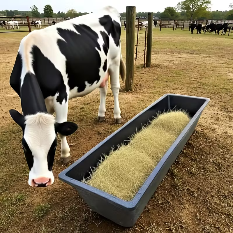 2-Pack Plastic Livestock Feed Troughs, Dual-Purpose Wide & Deep Feeding Bowls for Horses, Goats and Pigs, Durable PP Troughs for Barn, Pasture and Backyard Use