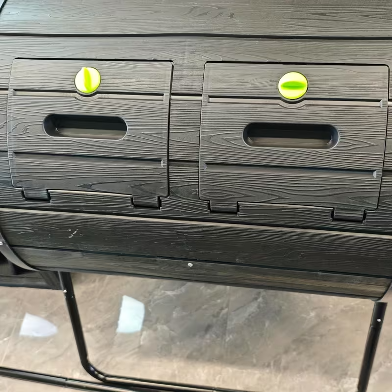 43-Gallon Dual-Chamber Tumbler Compost Bin, Black Rotating Compost Barrel with Swivel Design, Flap Door & Durable Steel Frame, Outdoor Garden Composting Bin for Leaves, Food Scraps, Yard Waste