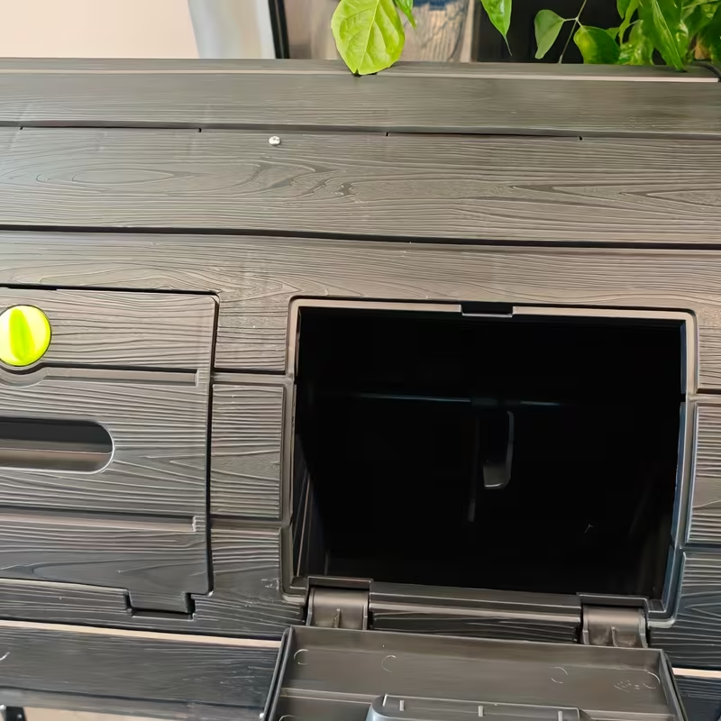 43-Gallon Dual-Chamber Tumbler Compost Bin, Black Rotating Compost Barrel with Swivel Design, Flap Door & Durable Steel Frame, Outdoor Garden Composting Bin for Leaves, Food Scraps, Yard Waste