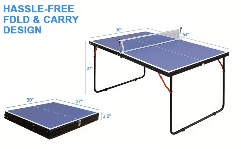 4.5FT Foldable Ping Pong Table – Portable Midsize Table Tennis Set for Indoor & Outdoor Use, Easy Storage Design, Includes 2 Paddles, 3 Balls, and Net – Ideal for Home, Family Games, Camping and Holiday Activities