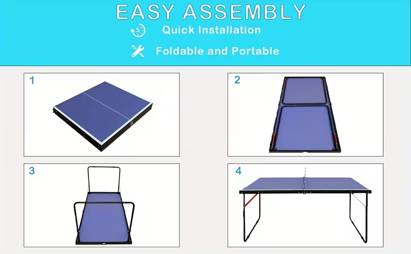4.5FT Foldable Ping Pong Table – Portable Midsize Table Tennis Set for Indoor & Outdoor Use, Easy Storage Design, Includes 2 Paddles, 3 Balls, and Net – Ideal for Home, Family Games, Camping and Holiday Activities