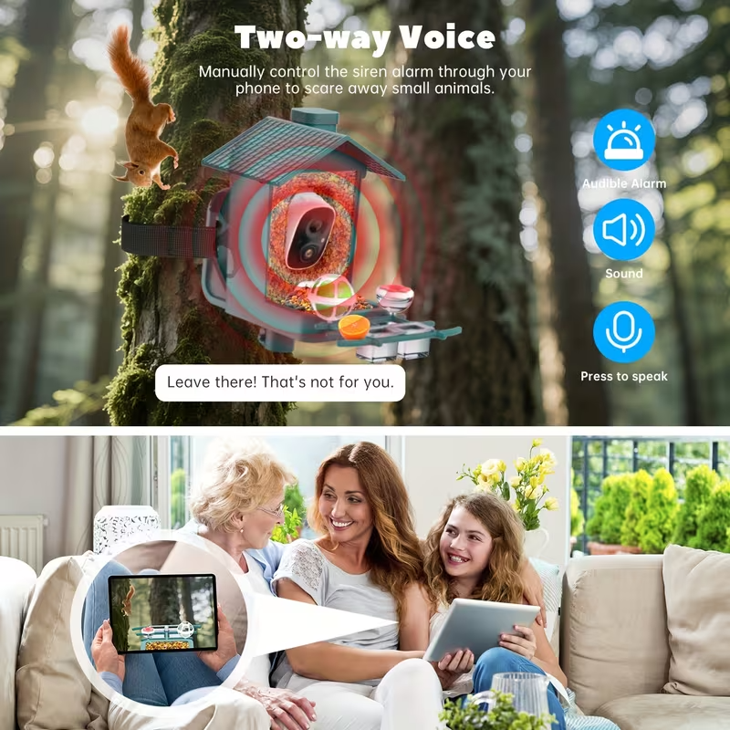 Smart Bird Feeder with 2K Camera – AI Recognition of 10,000+ Bird Species, Remote App Monitoring, IP66 Waterproof, Long Battery Life, Outdoor Bird Watching Feeder for Garden & Backyard – Perfect Gift for Bird Lovers