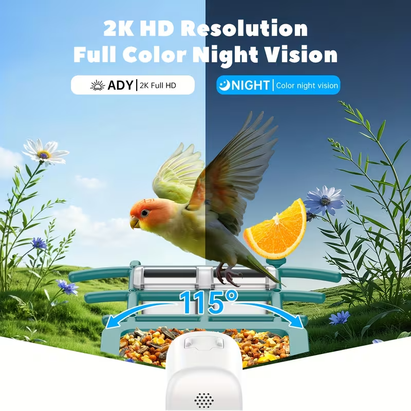 Smart Bird Feeder with 2K Camera – AI Recognition of 10,000+ Bird Species, Remote App Monitoring, IP66 Waterproof, Long Battery Life, Outdoor Bird Watching Feeder for Garden & Backyard – Perfect Gift for Bird Lovers