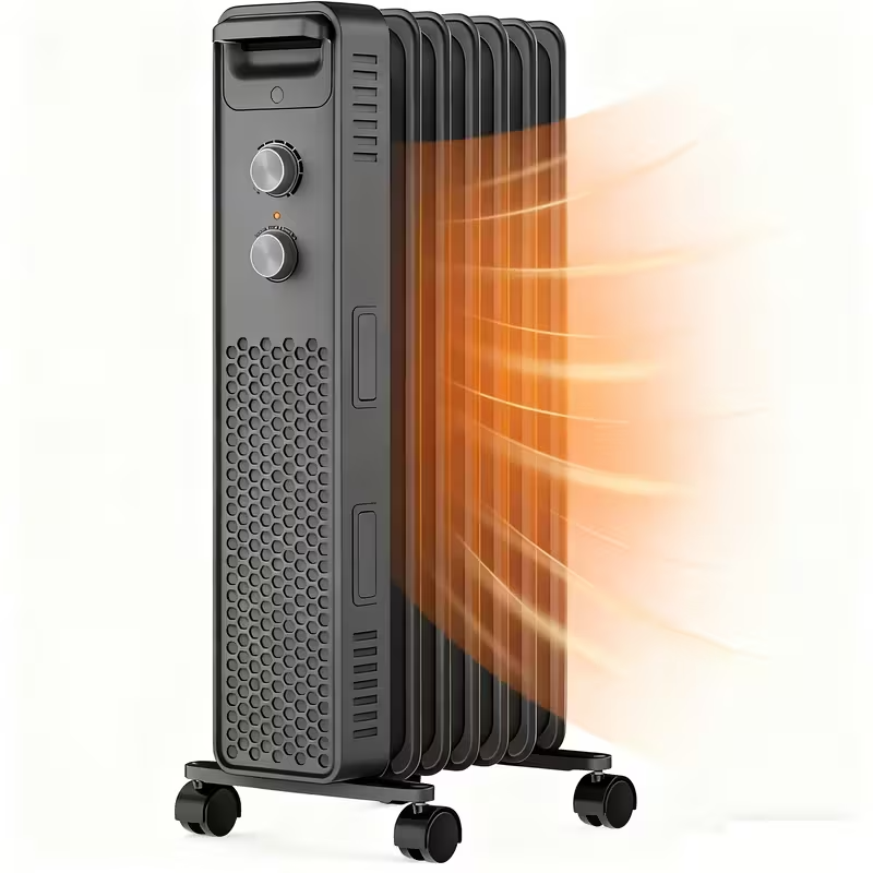 Portable Electric Oil-Filled Radiator Heater – 1500W/900W/600W with 3 Heat Settings, Adjustable Thermostat, Overheat & Tip-Over Protection, Quiet Indoor Space Heater for Home and Office