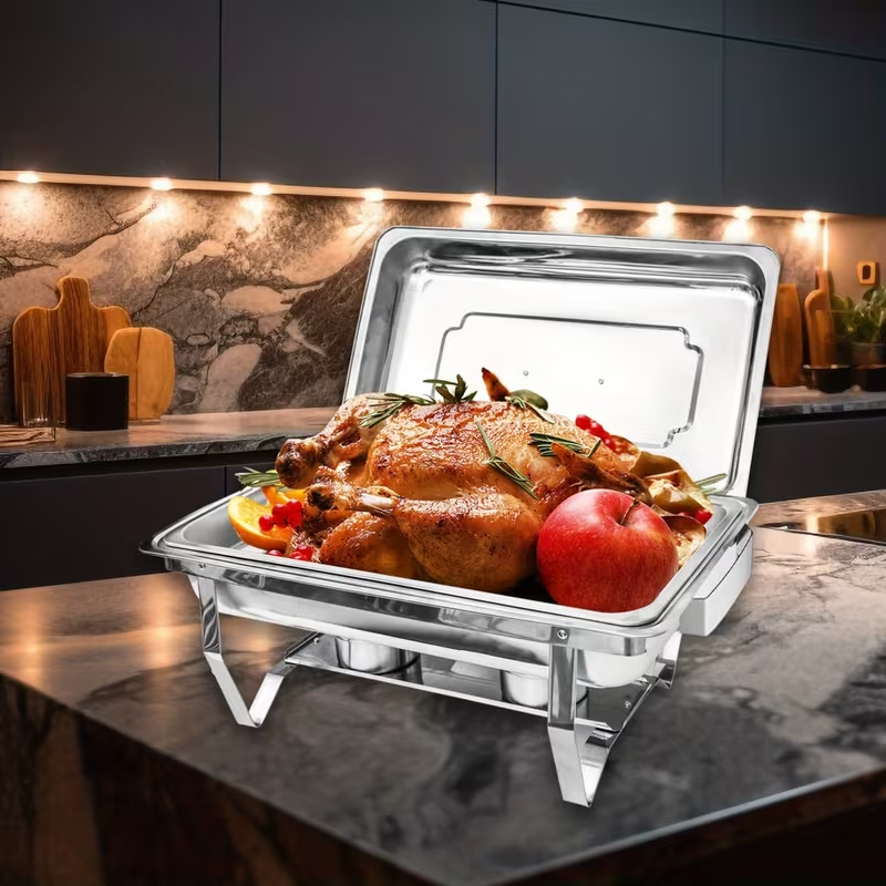 2-Pack 9QT Stainless Steel Chafing Dish Buffet Set – Foldable Frame, Water Tray, Food Pan, Fuel Holder & Lid – Food Warmers for Parties, Banquets, Buffets, Catering & Weddings