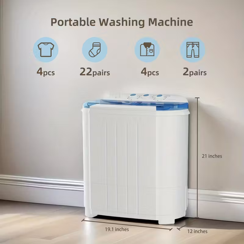 Semi-Automatic Portable Twin Tub Washing Machine, 13 lb Washer & Spinner Combo (8.5 lb Wash + 4.5 lb Spin) for Apartment, Dorm, RV, and Camping, 110V