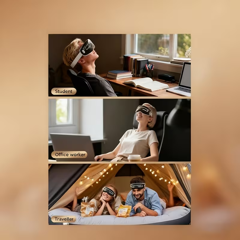 Eye Massager with Heat and Cooling, 4 Pressure Modes & 2 Hot/Cold Compress Modes, Soft Silicone Massage Head with Nose Rest, Wireless Music Sync, Rechargeable Eye Therapy Device for Dry Eyes, Dark Circles, and Insomnia