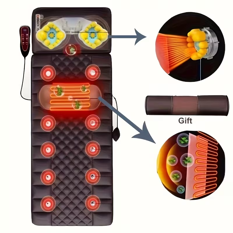 Large Full Body Heating Massager with Neck and Foot Support – PU Material, Massage Headrest, Lumbar Pillow, Timer Function, Non-Slip Bottom, Easy Storage, Suitable for Home and Office Napping, 110–240V, Brown