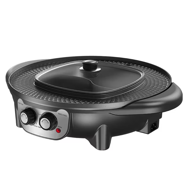 Smokeless Electric BBQ Grill & Hot Pot Combo, Separable Dual-Use Cooker for Indoor Home Cooking, 110V–130V