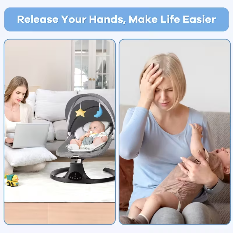 Portable Baby Swing with 5 Speeds, 10 Lullabies & 15-Point Safety Harness – Lightweight, Foldable Infant Swing for Indoor/Outdoor Use, Suitable for Babies 0–9 Months