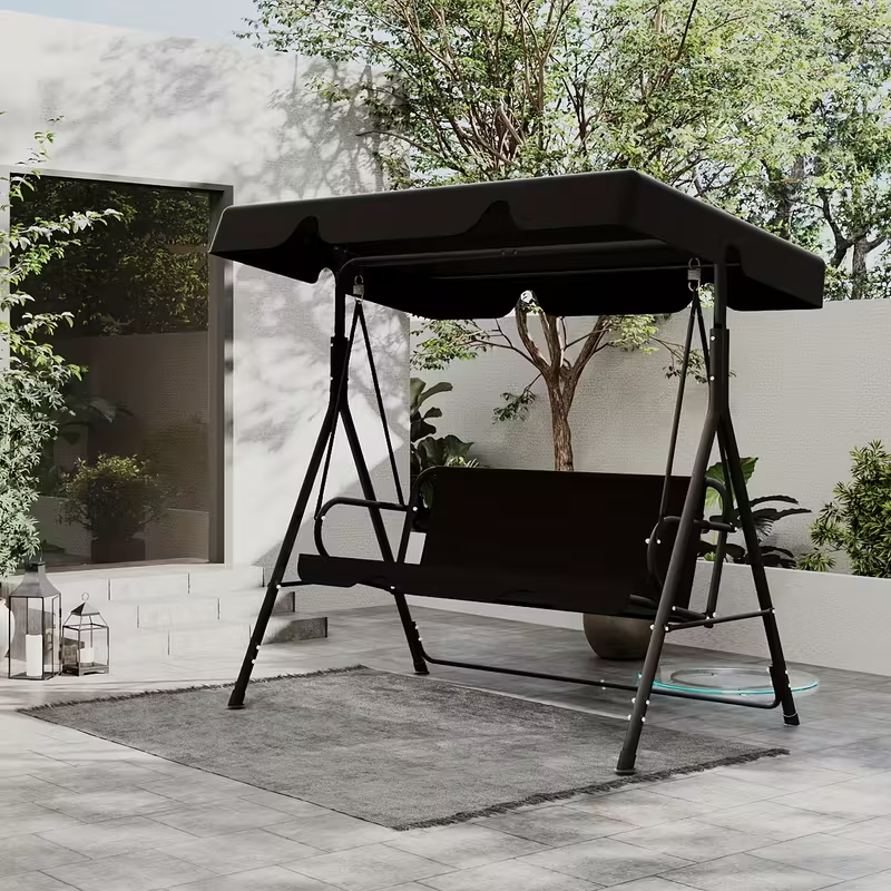 Outdoor Patio Swing Glider with Adjustable Canopy and Heavy-Duty Stand – Weather-Resistant, Rust-Proof Construction for Porch, Garden, and Lawn – Comfortable Adult Seating