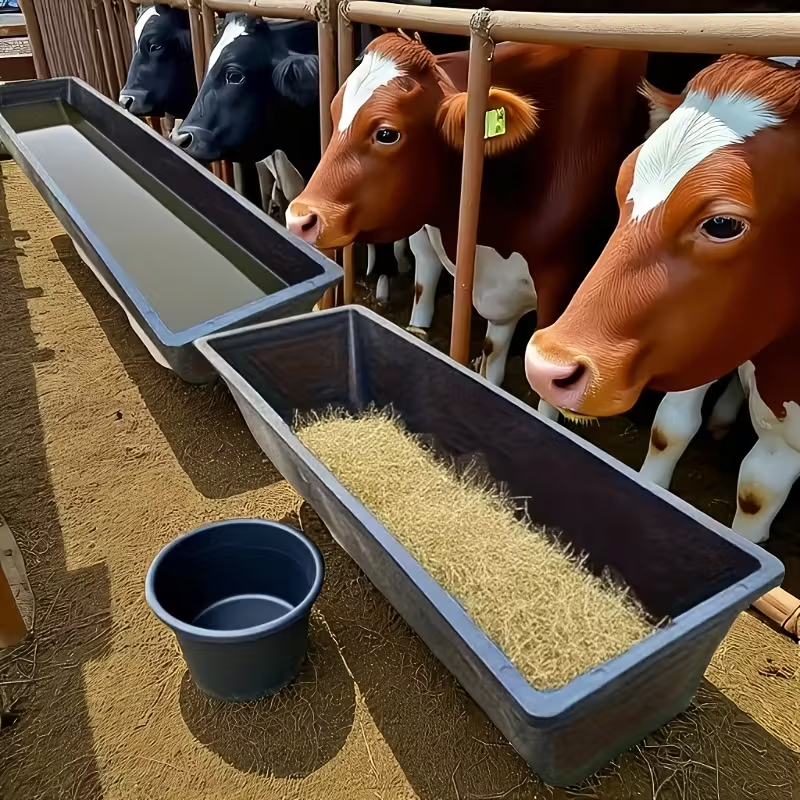 2-Pack Plastic Livestock Feed Troughs, Dual-Purpose Wide & Deep Feeding Bowls for Horses, Goats and Pigs, Durable PP Troughs for Barn, Pasture and Backyard Use