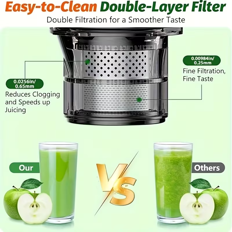 350W Cold Press Masticating Juicer with Wide Feed Chute – Slow Juicer for Whole Fruits & Vegetables, High Juice Yield, Low Oxidation, Easy-to-Clean Design, Ideal Kitchen Essential & Gift