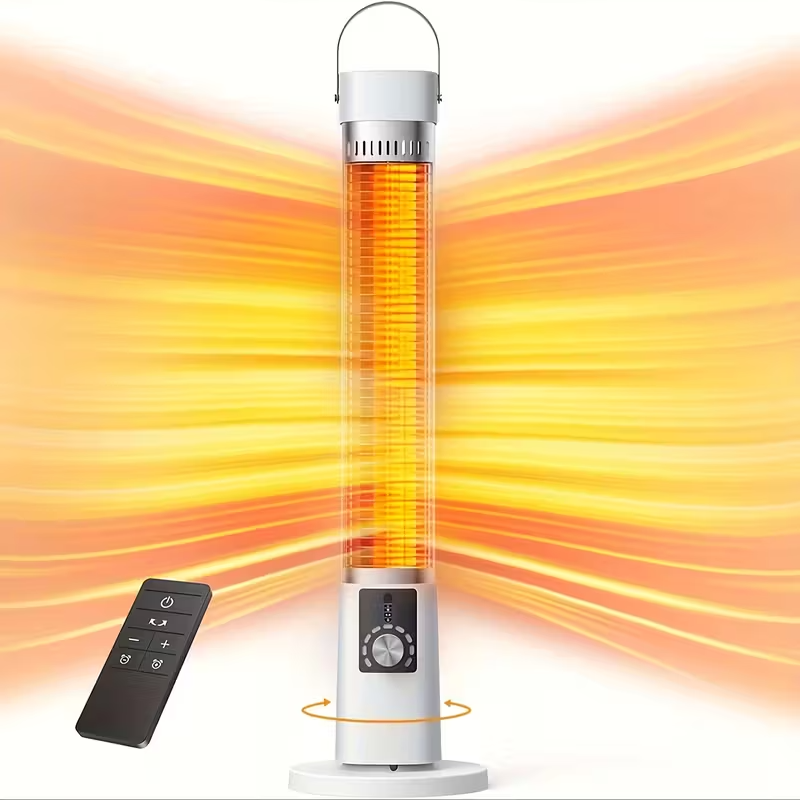 1500W Portable Infrared Heater for Indoor and Outdoor Use, Tower Space Heater with Overheat and Tip-Over Protection, Remote Control, 60° Oscillation, 12-Hour Timer, Quiet Operation, Energy-Efficient Heating for Large Rooms, Patios, Offices, and Nurseries