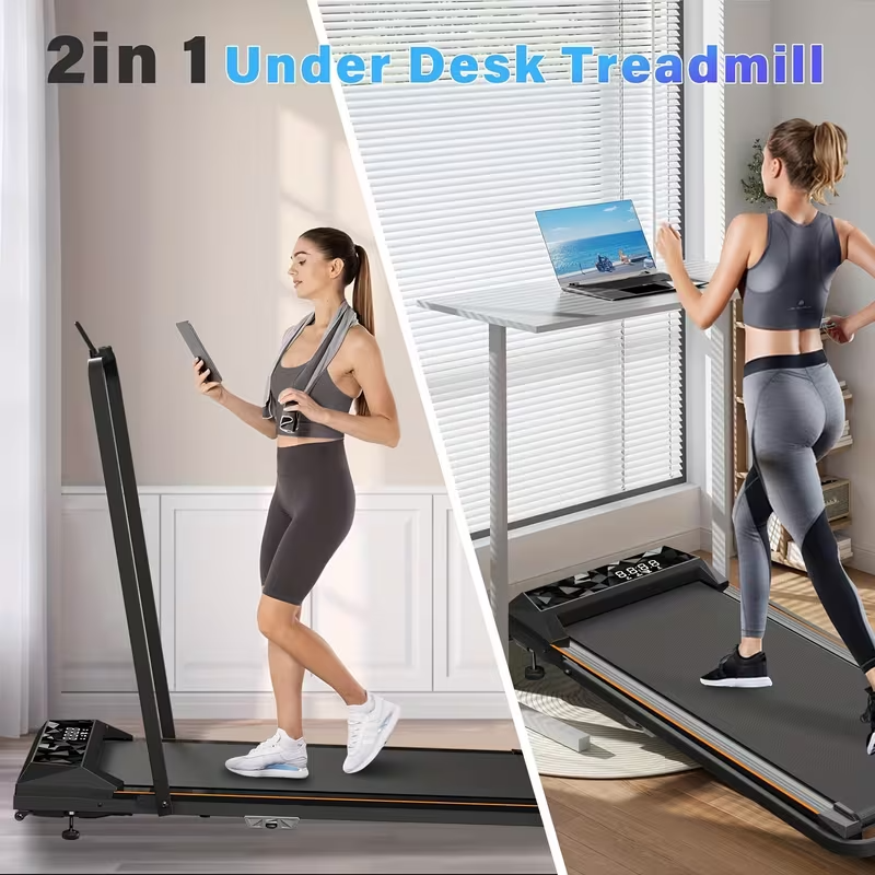 2-in-1 Under Desk Treadmill, 2.5HP Folding Walking Pad for Home & Office, Compact Portable Design, 110V Plug-Powered, No Battery Required – Black