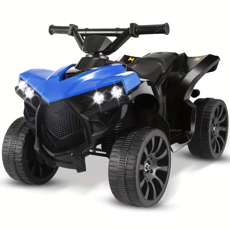 Kids Electric Quad ATV Ride-On with Headlights, Pedal Accelerator, All-Terrain Anti-Slip Tires, 1.86 MPH Speed, Sturdy PP Body, USB Power, 55 lbs Capacity – Ride-On Toy for Boys and Girls, Ages 3+, Red/Black
