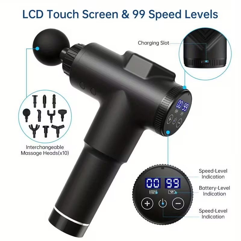 Handheld Deep Tissue Massage Device – Quiet Portable Percussion Massager with 99 Adjustable Speeds for Professional Muscle and Fascia Therapy