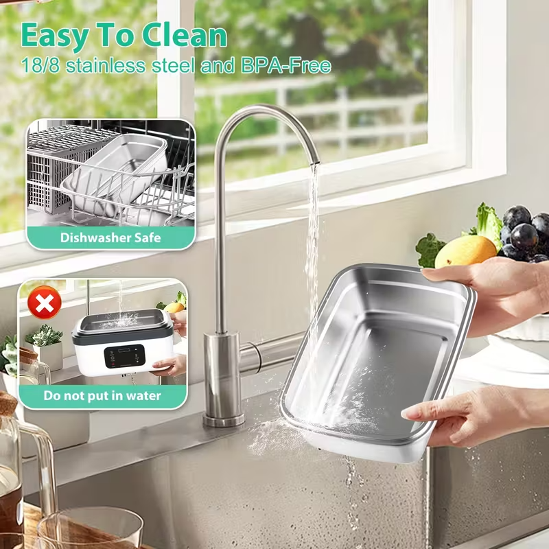 Cordless Electric Lunch Box for Adults – 8000mAh Battery Powered, 60W Self-Heating Food Warmer with Timer, 1L Portable Lunch Heater for Office, Car & Worksite