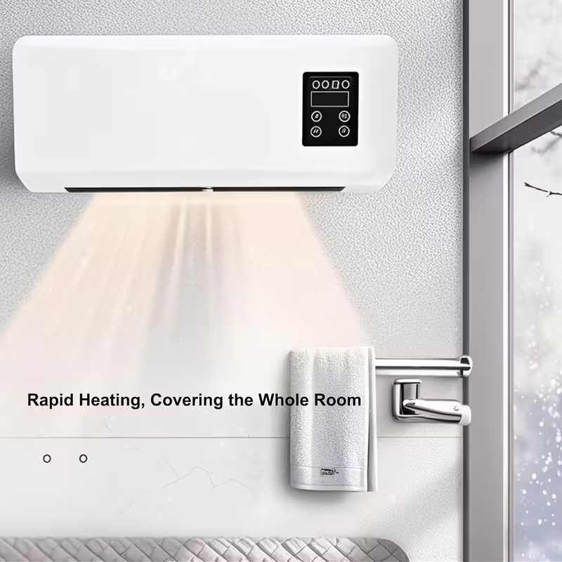 Wall-Mounted Electric Heater for Bedroom, Living Room & Bathroom – Space-Saving Quiet Heater with Natural Breeze & Warm Air Modes, 120V Plug-In Design, Remote Control, Ideal for Autumn & Winter
