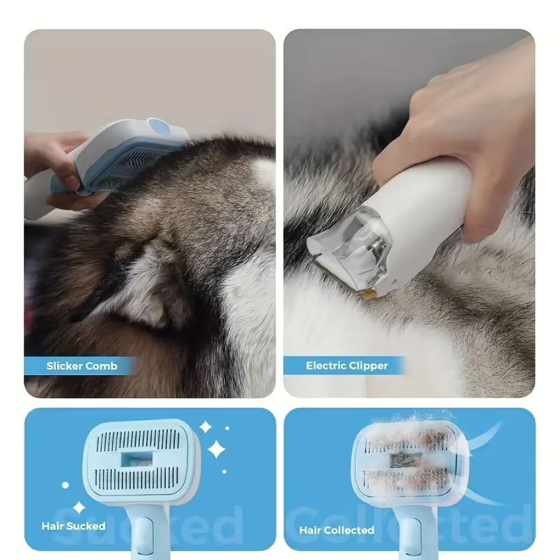 300W Dog Grooming Vacuum, 5-in-1 Pet Grooming Kit with Strong Suction, Large-Capacity 1.2L Dog Vacuum for Shedding, Quiet Operation, Cordless Grooming System with Pet Clipper & Nail Grinder for Home Cleaning