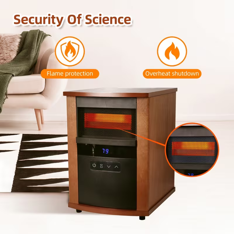 1500W Infrared Electric Space Heater with Thermostat, Remote Control, 9-Hour Timer, Overheat & Tip-Over Protection – Portable Indoor Heater for Bedroom, Office