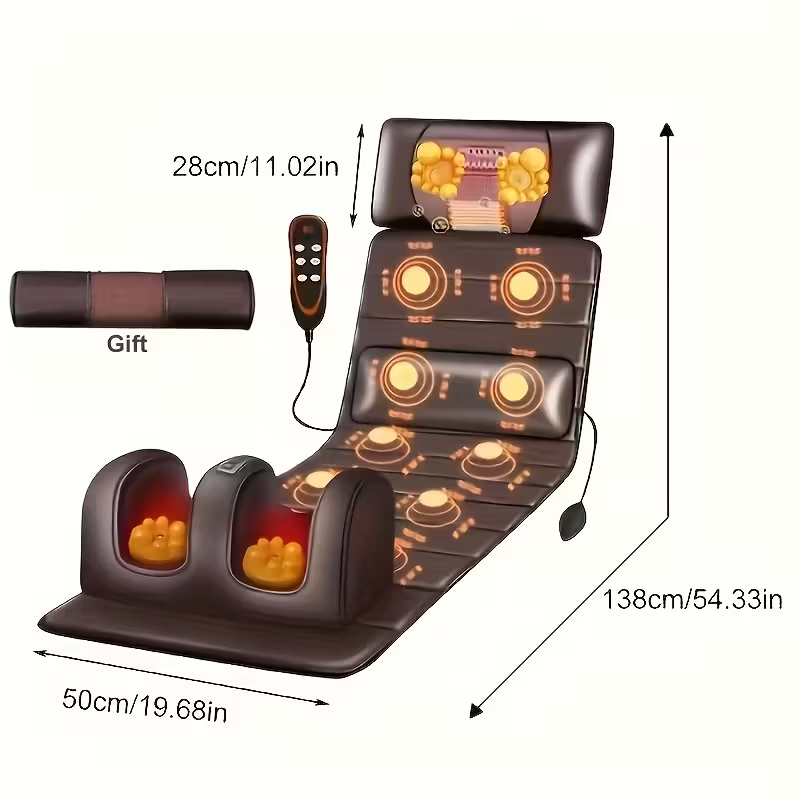 Large Full Body Heating Massager with Neck and Foot Support – PU Material, Massage Headrest, Lumbar Pillow, Timer Function, Non-Slip Bottom, Easy Storage, Suitable for Home and Office Napping, 110–240V, Brown