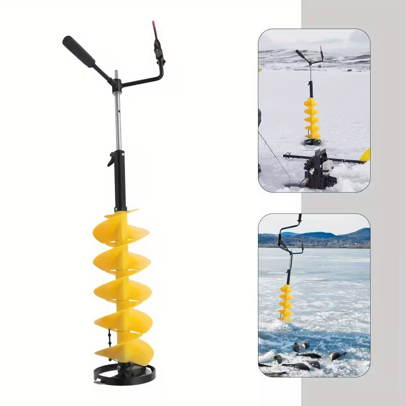 8" Ice Auger Bit + 14" Extension Rod – Heavy-Duty Ice Fishing Drill Kit, Adjustable Adapter for Cordless Drills