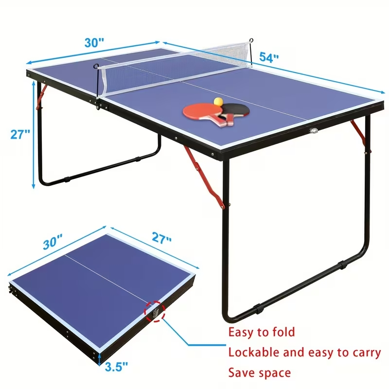 4.5FT Foldable Ping Pong Table – Portable Midsize Table Tennis Set for Indoor & Outdoor Use, Easy Storage Design, Includes 2 Paddles, 3 Balls, and Net – Ideal for Home, Family Games, Camping and Holiday Activities