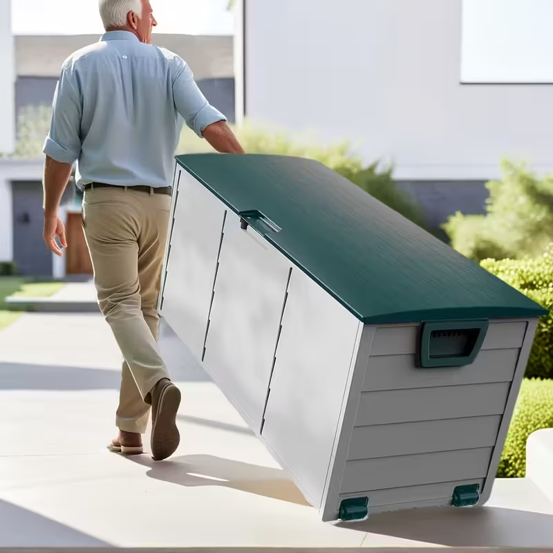 75 Gallon Waterproof Deck Storage Box, Heavy-Duty Plastic Outdoor Storage Box with Flip-Top Hinged Lid, Lockable Design for Pool, Patio, Garage and Garden