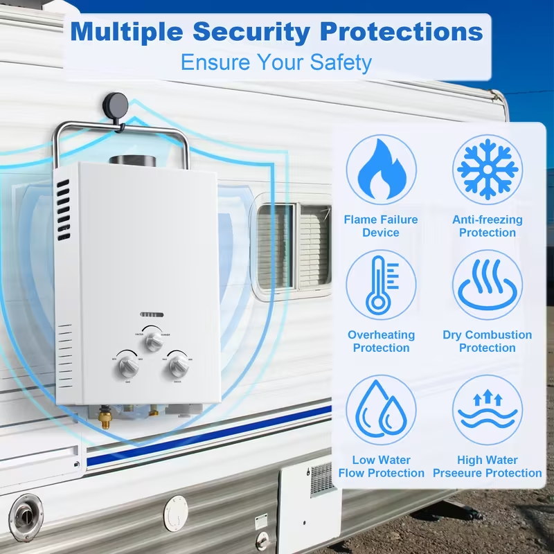 Portable Propane Tankless Water Heater, 6L 1.58 GPM Instant Hot Water Heater with Overheat Protection for RV, Cabin, Camping, Boat and Barn, White Metallic Finish