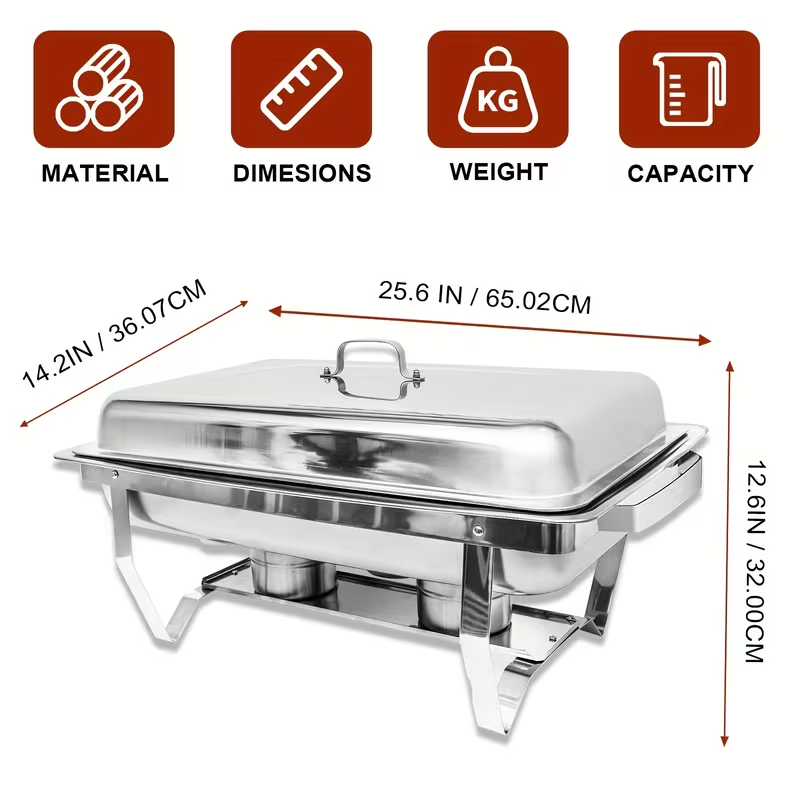 2-Pack 9QT Stainless Steel Chafing Dish Buffet Set – Foldable Frame, Water Tray, Food Pan, Fuel Holder & Lid – Food Warmers for Parties, Banquets, Buffets, Catering & Weddings