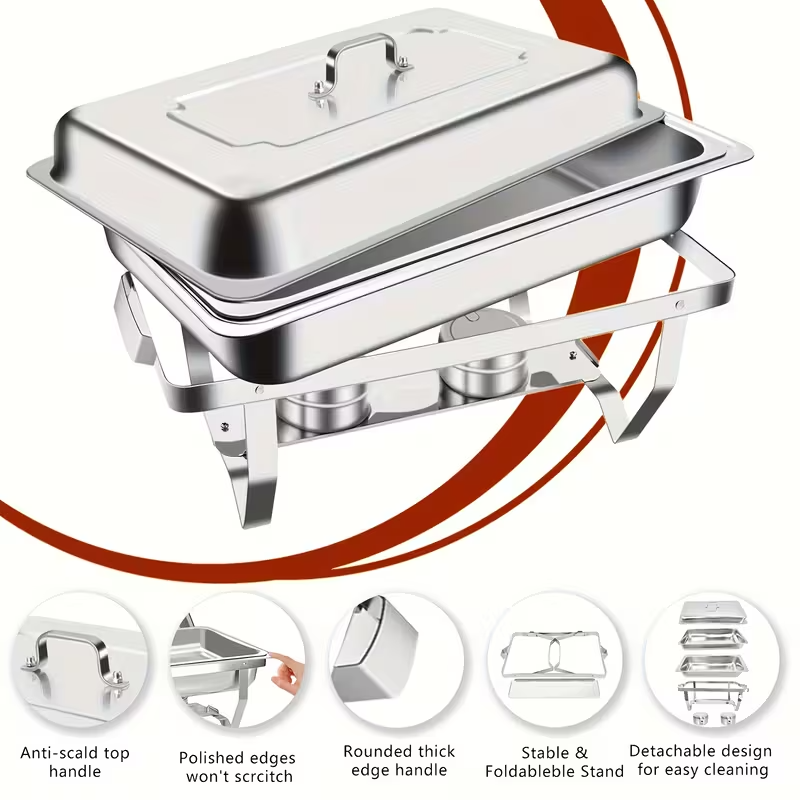 2-Pack 9QT Stainless Steel Chafing Dish Buffet Set – Foldable Frame, Water Tray, Food Pan, Fuel Holder & Lid – Food Warmers for Parties, Banquets, Buffets, Catering & Weddings