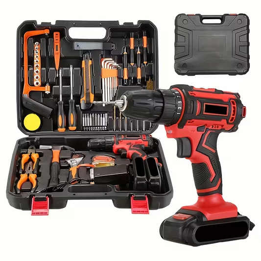 102-Piece Cordless Power Tool Kit with 2 Batteries, Electric Drill and Impact Wrench Set, Ratchet Screwdriver and Home Repair Tool Kit for Household DIY