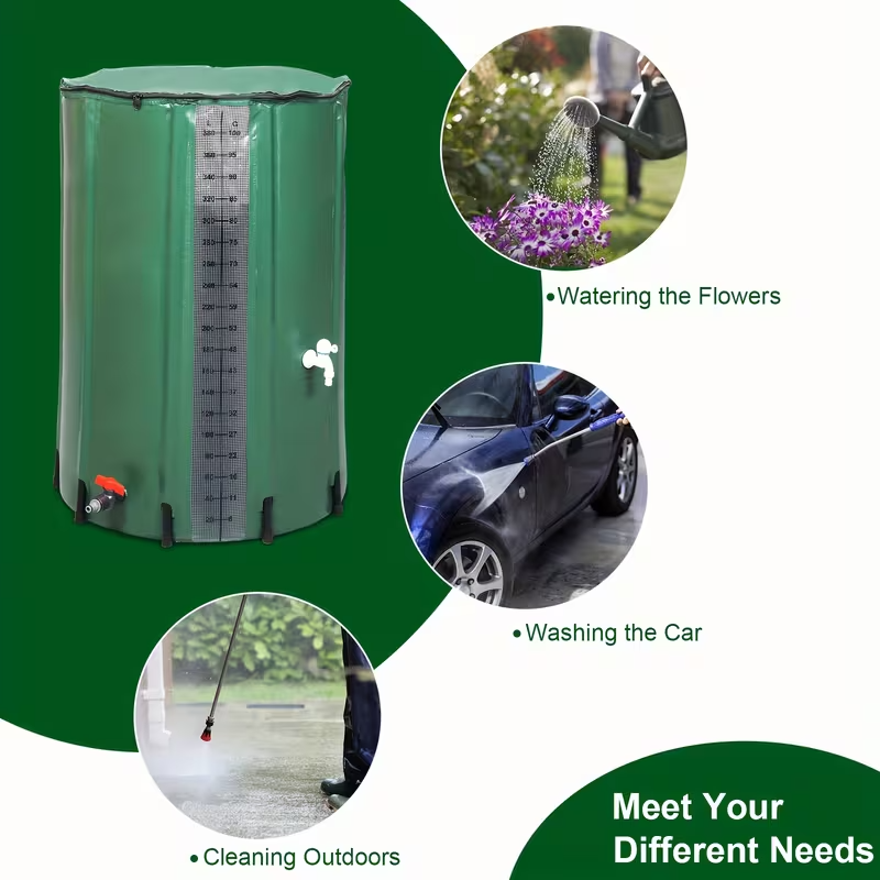 100-Gallon Collapsible Rainwater Collection Barrel with Visible Water Level Scale | Foldable Heavy-Duty Water Storage Tank for Outdoor Garden Irrigation – Green