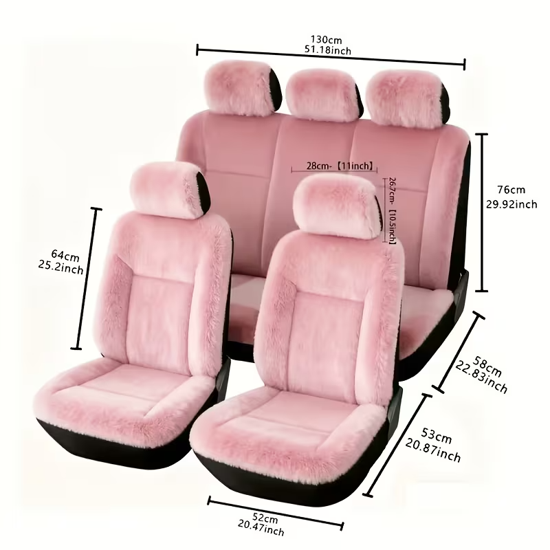 11-Piece Universal Plush Car Seat Covers Set – Soft Winter Car Decoration Kit with Steering Wheel Cover, Mirror Accessories, Handbrake Covers, and Sponge-Filled Knit Fabric