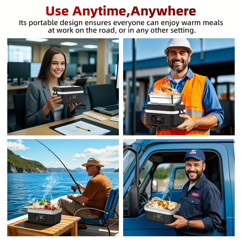 Cordless Electric Lunch Box for Adults – 8000mAh Battery Powered, 60W Self-Heating Food Warmer with Timer, 1L Portable Lunch Heater for Office, Car & Worksite