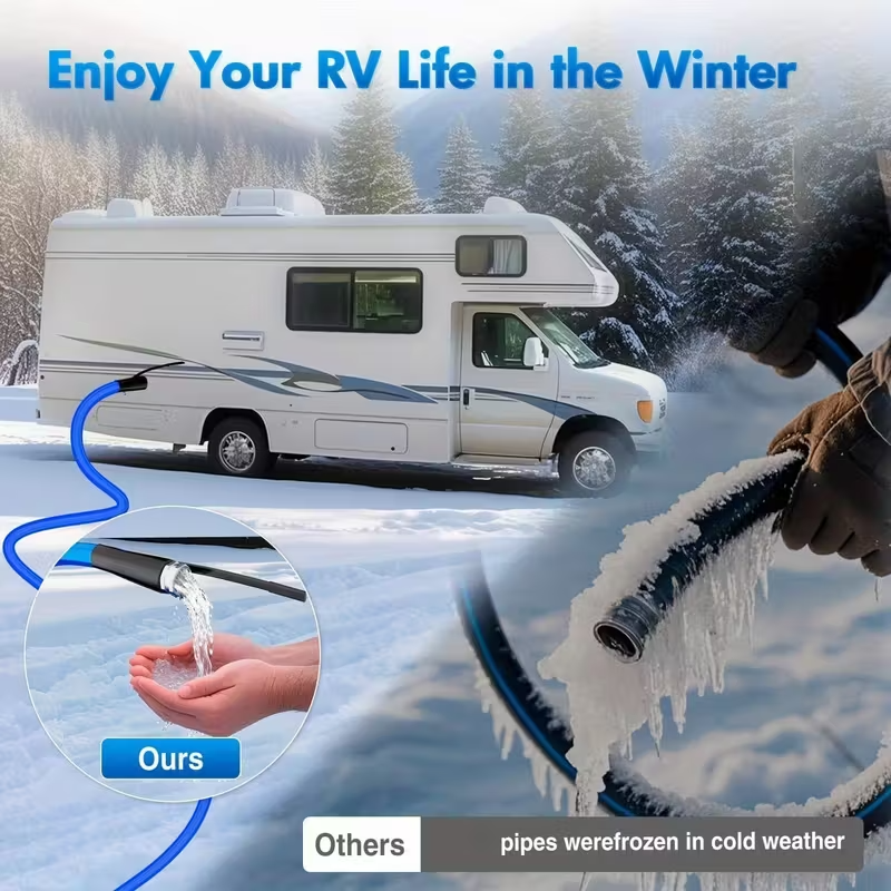 5ft–100ft Heated Water Hose for RV, 5/8" ID, -45°F Freeze-Proof Drinking Water Hose with Energy-Saving Thermostat Heating System, PVC Construction, Ideal for Winter RVs, Campers, Trailers, and Outdoor Use