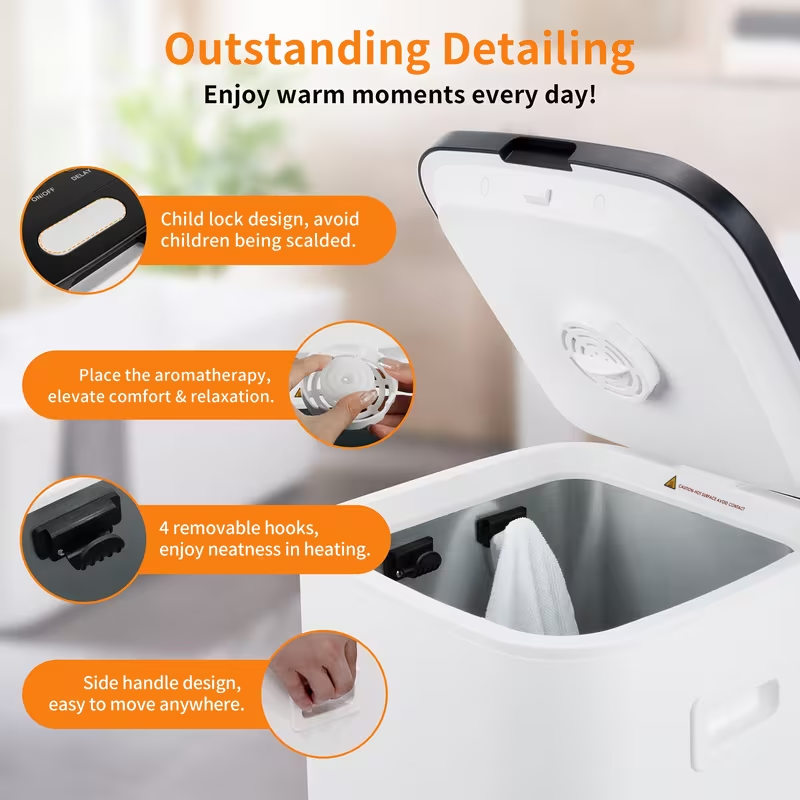 Square Towel Warmer Bucket with LED Display – 23L Large Capacity, Three Heating Levels & Delay Start Function, Ideal for Bathrooms, Bedrooms, and Spa Use