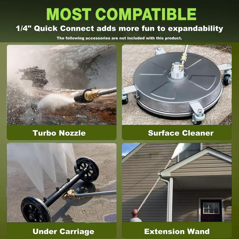 5000 PSI Electric Pressure Washer, 2.75 GPM High-Power Pressure Cleaner with 33FT Reinforced Hose Reel, 4 Quick-Connect Nozzles, Upgraded 2025 Power Washer for Home, Vehicle, Patio & Driveway Cleaning – Plug Powered, 120V (Green)