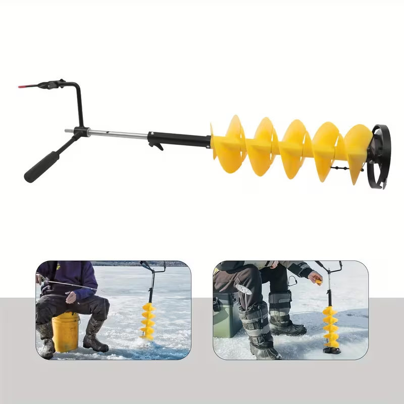 8" Ice Auger Bit + 14" Extension Rod – Heavy-Duty Ice Fishing Drill Kit, Adjustable Adapter for Cordless Drills