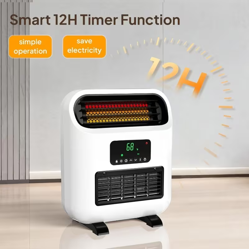 Mini Electric Space Heater, Wall-Mounted or Freestanding, 1500W Indoor Heater with Adjustable Thermostat, Timer, and 3 Heating Modes for Home, Bedroom, Office, and Garage