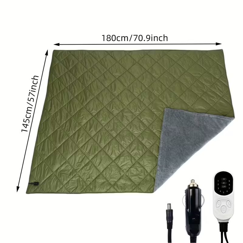 12V Heated Car Blanket with 9 Heat Settings, Lightweight Electric Travel Blanket for Cars, Trucks, SUVs, RVs, Camping, Stadiums, Airplanes, and All-Season Indoor/Outdoor Use