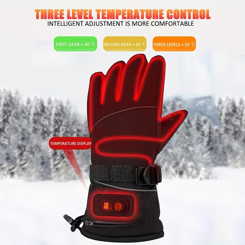 Lithium Battery Heated Gloves with Temperature Display | Full-Finger Touch Screen | Dual Power (Battery/USB) | Winter Cycling & Outdoor Thermal Gloves for Men